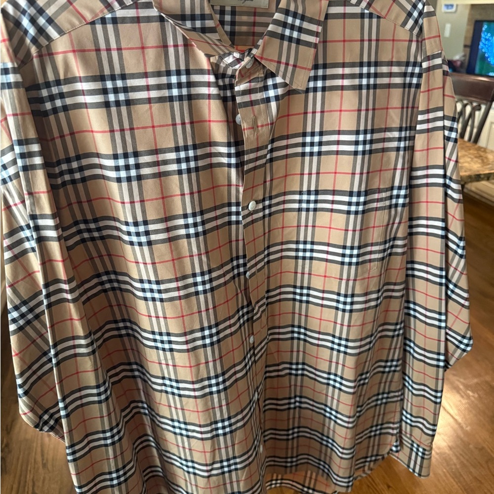 Burberry Men's Plaid Shirt - Beige, Black, Red